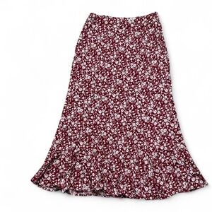 Reformation Burgundy Floral A-Line Skirt